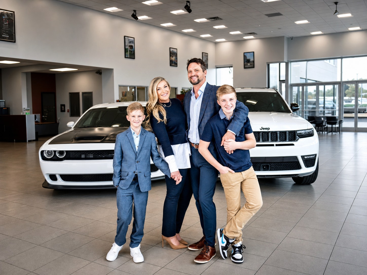 The Pettus family at a Pettus Automotive showroom
